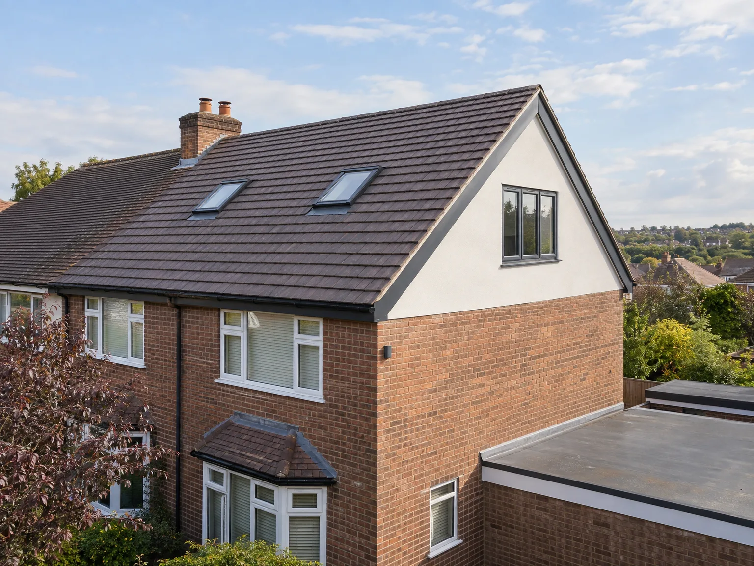 Brick house with Hip to Gable Loft Conversion featuring new upper storey and roof windows