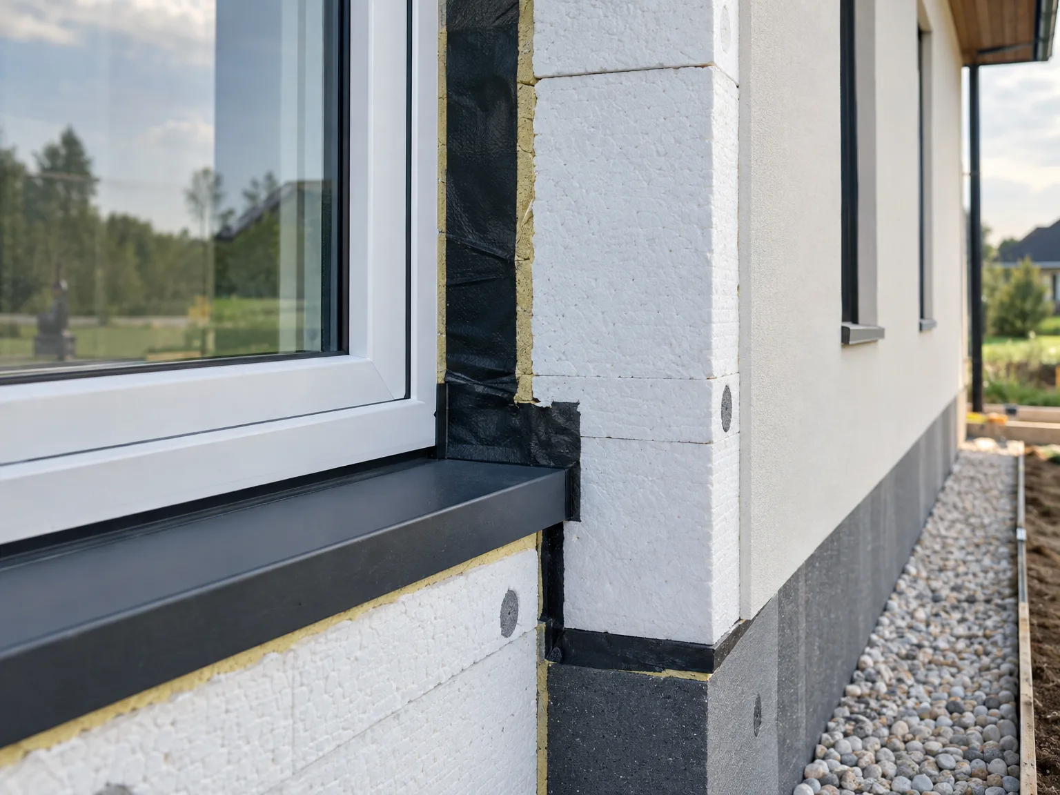 Window installation in ICF construction with insulated formwork visible